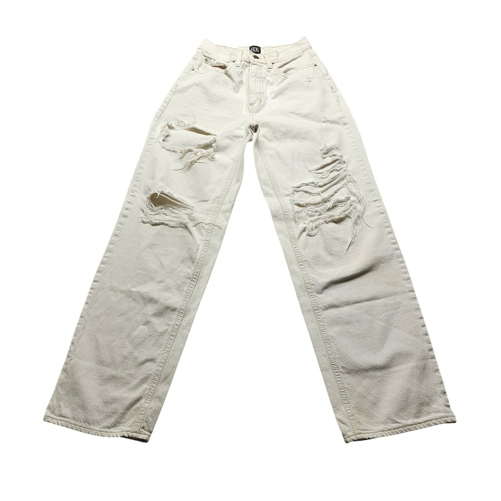 BDG Urban Outfitters High-Rise Baggy Jeans 26 Cream Distressed Wide Leg Denim